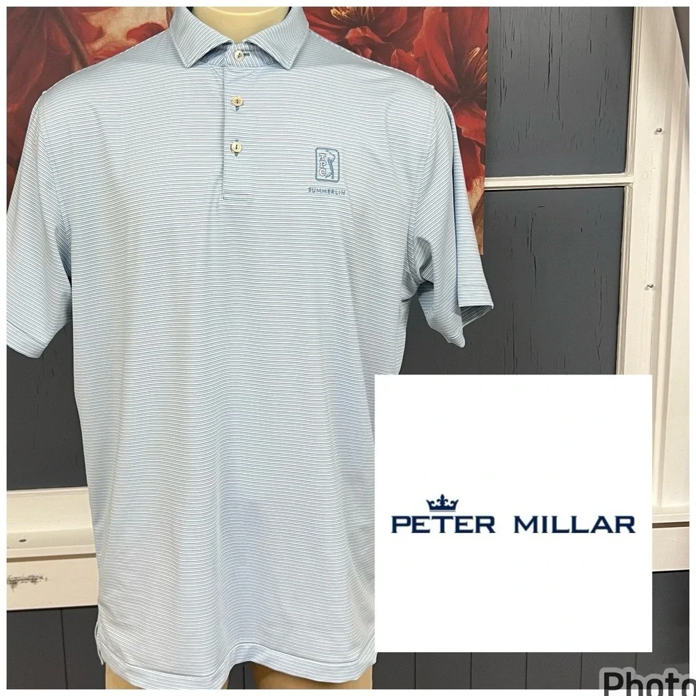 Peter Millar Summer Comfort Polo Golf Shirt Mens XL Loose Fit Blue Striped